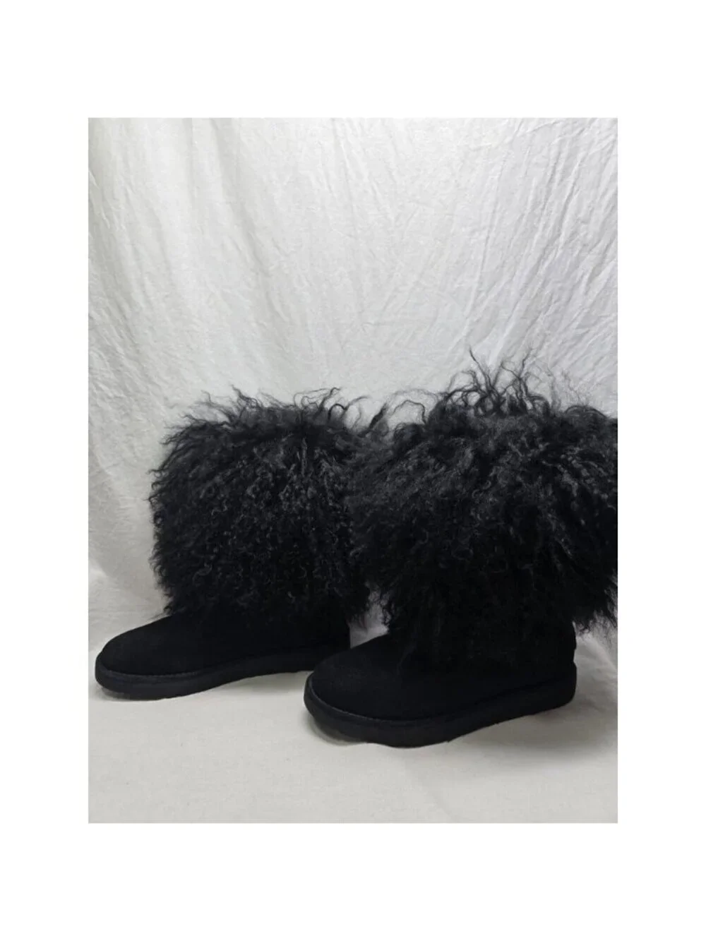 Ugg Women's Lida Boot Mongolian Sheepskin and Suede Black Size 6 US- RARE STYLE